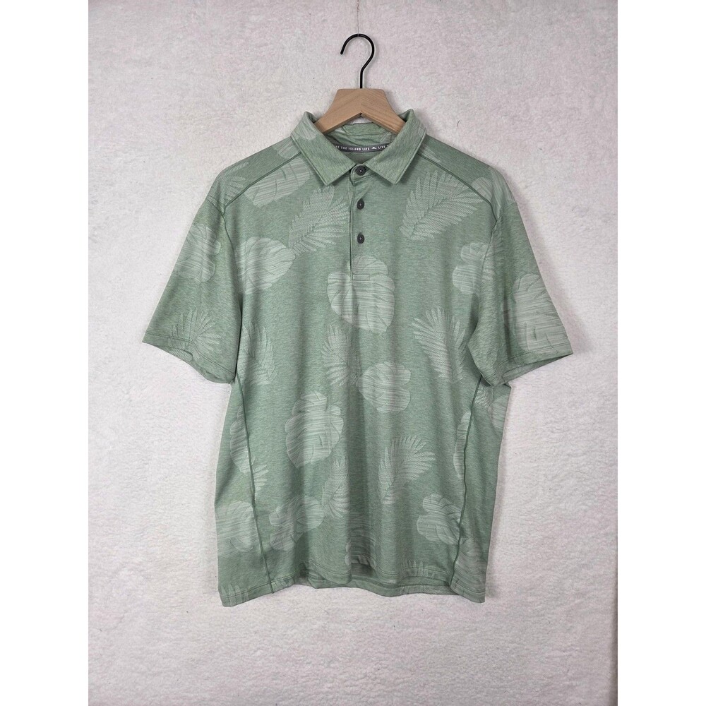 Tommy‎ Bahama IslandZone Polo Shirt Mens M Green Tropical Leaf Print Stretch